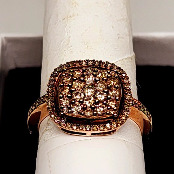 Natural Champagne Diamond ring in 14k Rose Gold vermeil over 925 SS 1.00tcw sz 8 - Picture 1 of 5